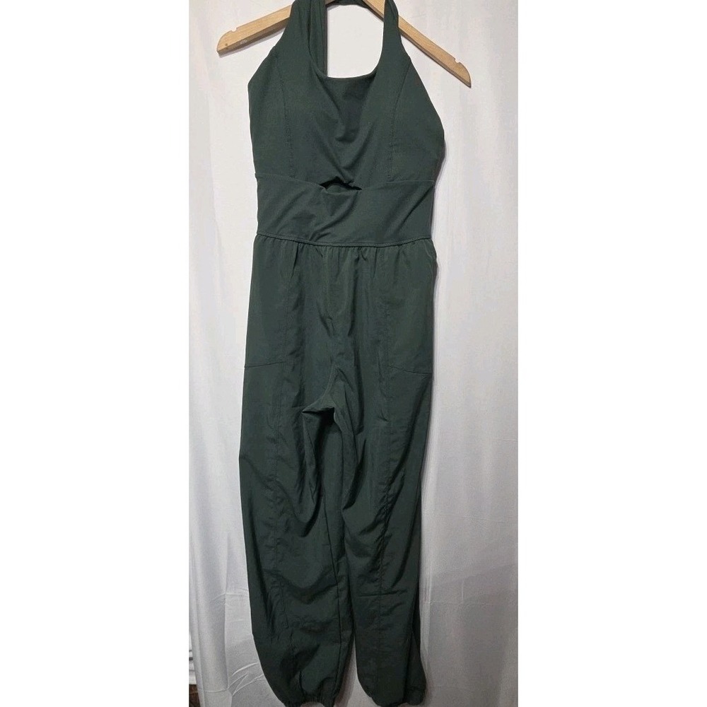 IKT Sophie Active Jumpsuit Dark Forest Green Halter Midriff Cut-Out L NWT